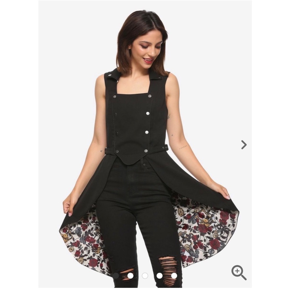 Hot Topic Black Snap-Front Split-Back Long Vest